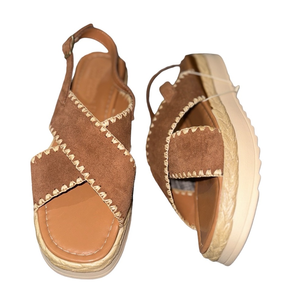 NWT Womens Made in Italy Suede Stitching Platform Sandals Leather Suede - Picture 4 of 5